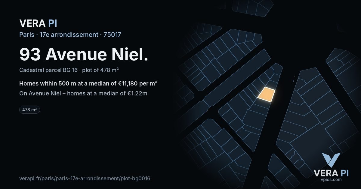 93 Avenue Niel, 17e arrondissement at night – the plot lit, the parcels around coloured by the prices near them