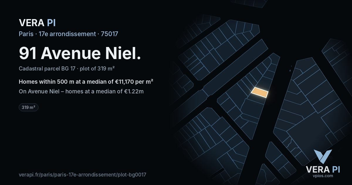 91 Avenue Niel, 17e arrondissement at night – the plot lit, the parcels around coloured by the prices near them