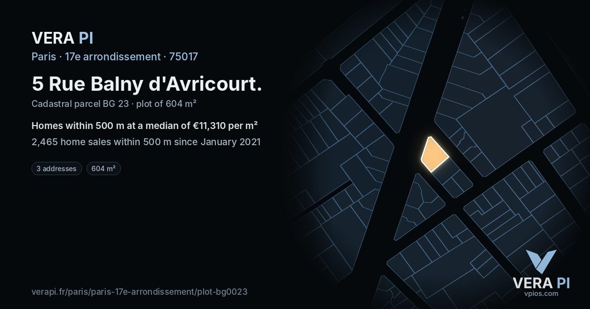 5 Rue Balny d'Avricourt, 17e arrondissement at night – the plot lit, the parcels around coloured by the prices near them