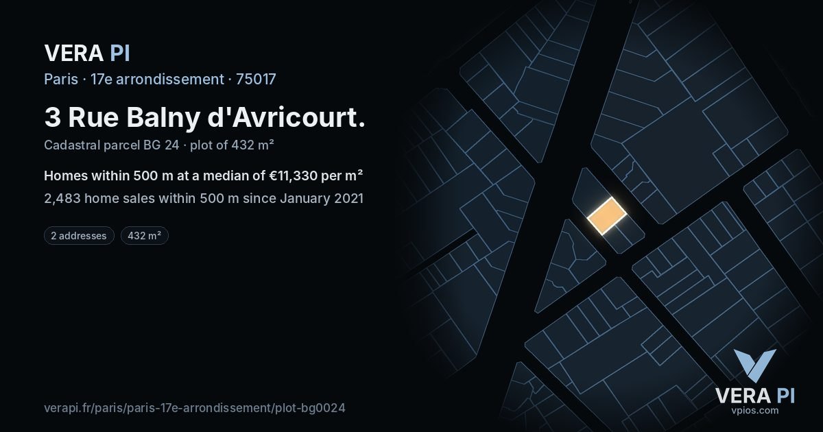 3 Rue Balny d'Avricourt, 17e arrondissement at night – the plot lit, the parcels around coloured by the prices near them