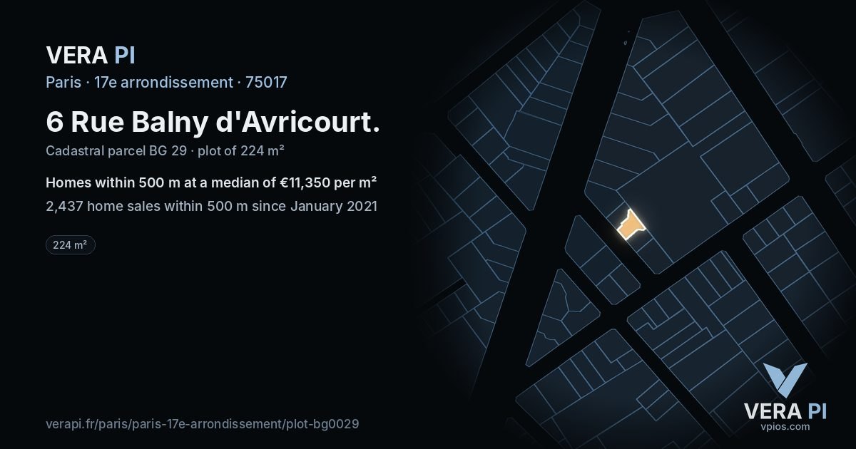 6 Rue Balny d'Avricourt, 17e arrondissement at night – the plot lit, the parcels around coloured by the prices near them