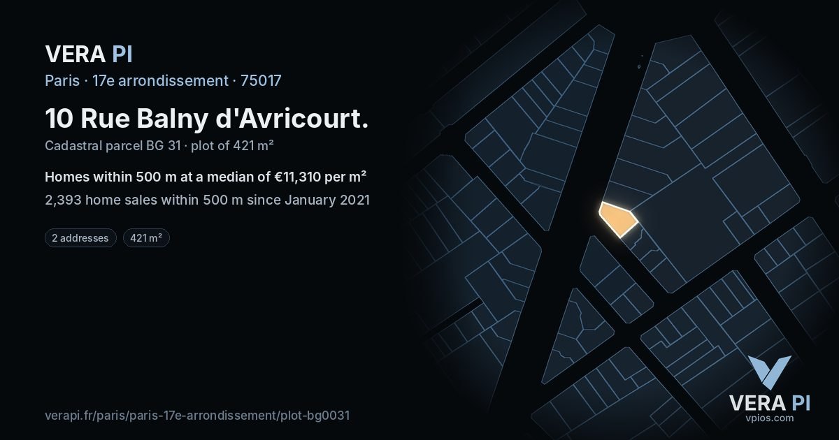 10 Rue Balny d'Avricourt, 17e arrondissement at night – the plot lit, the parcels around coloured by the prices near them