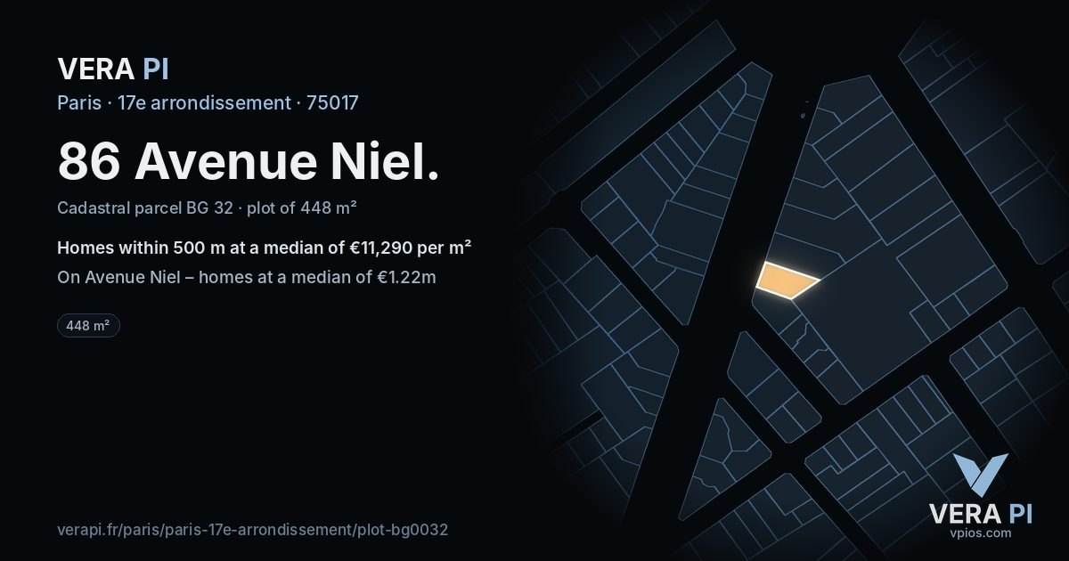 86 Avenue Niel, 17e arrondissement at night – the plot lit, the parcels around coloured by the prices near them