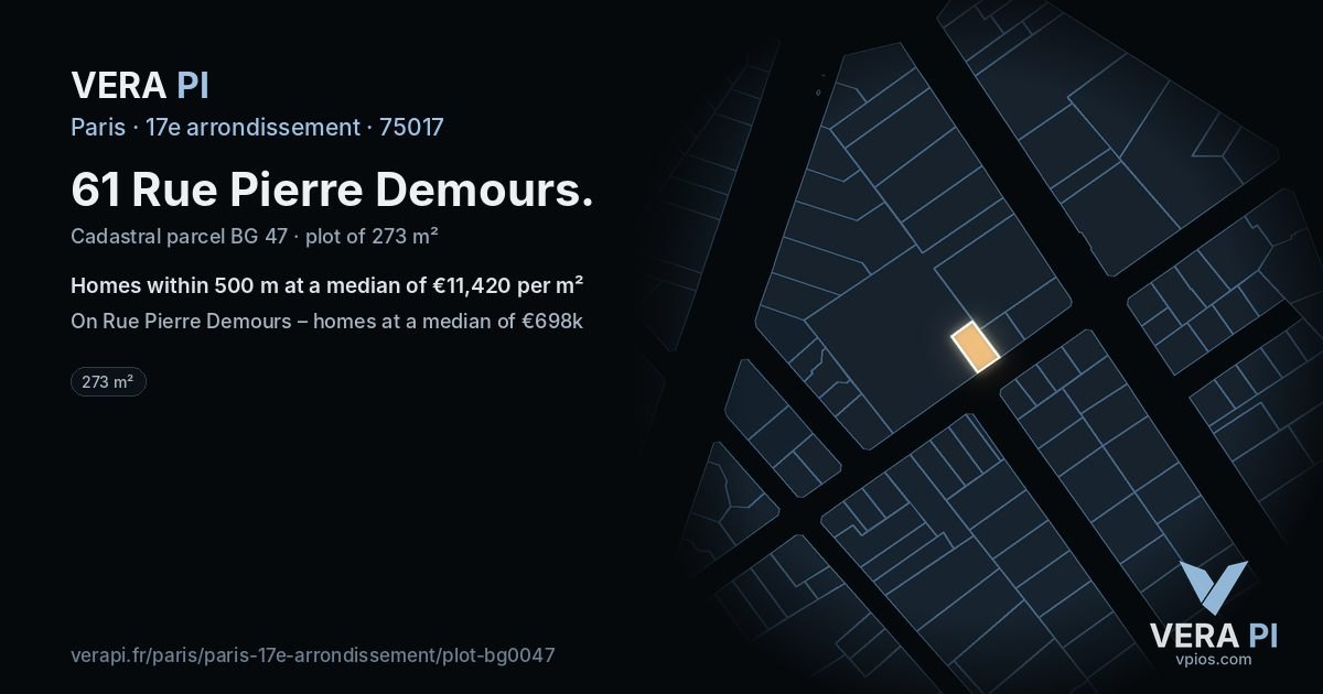61 Rue Pierre Demours, 17e arrondissement at night – the plot lit, the parcels around coloured by the prices near them