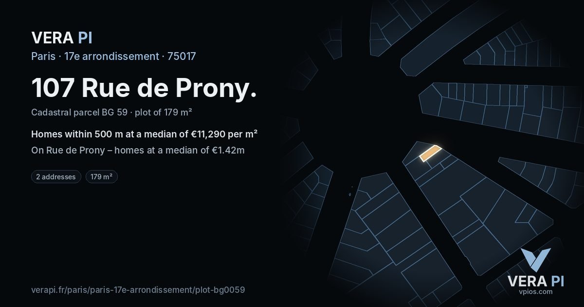 107 Rue de Prony, 17e arrondissement at night – the plot lit, the parcels around coloured by the prices near them
