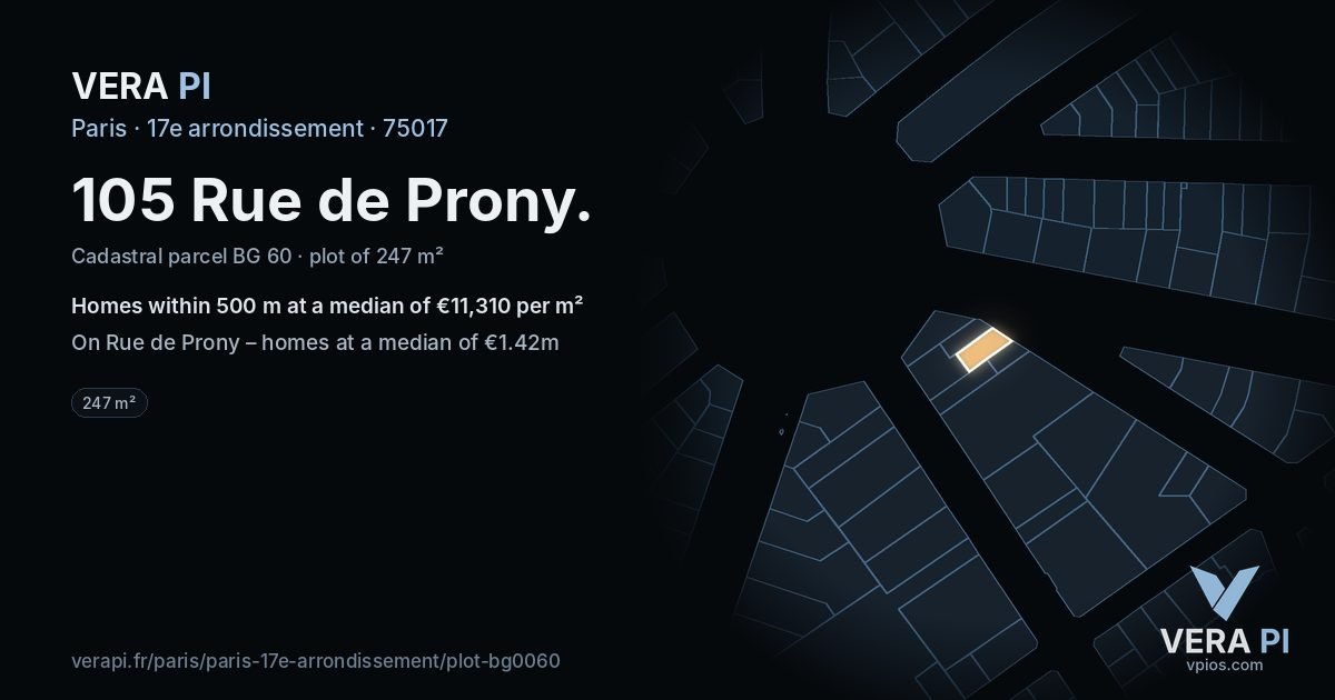 105 Rue de Prony, 17e arrondissement at night – the plot lit, the parcels around coloured by the prices near them