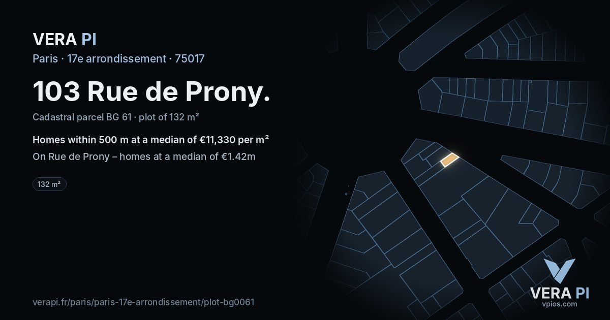 103 Rue de Prony, 17e arrondissement at night – the plot lit, the parcels around coloured by the prices near them