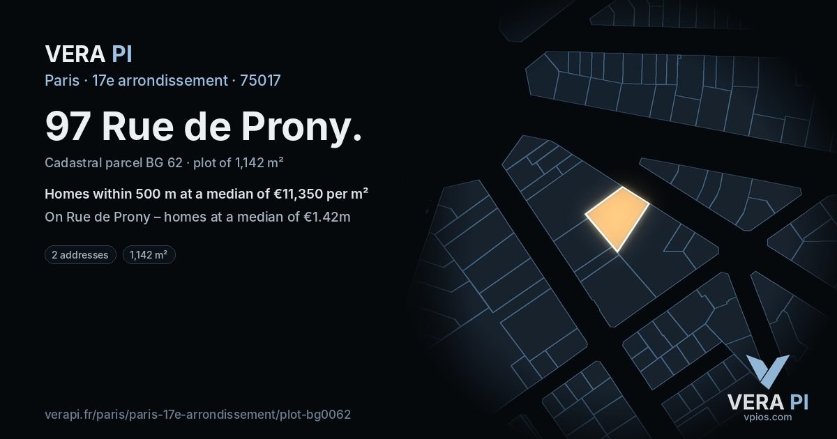 97 Rue de Prony, 17e arrondissement at night – the plot lit, the parcels around coloured by the prices near them