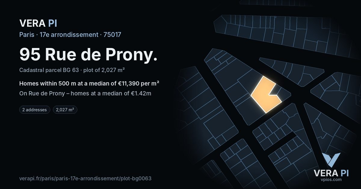 95 Rue de Prony, 17e arrondissement at night – the plot lit, the parcels around coloured by the prices near them