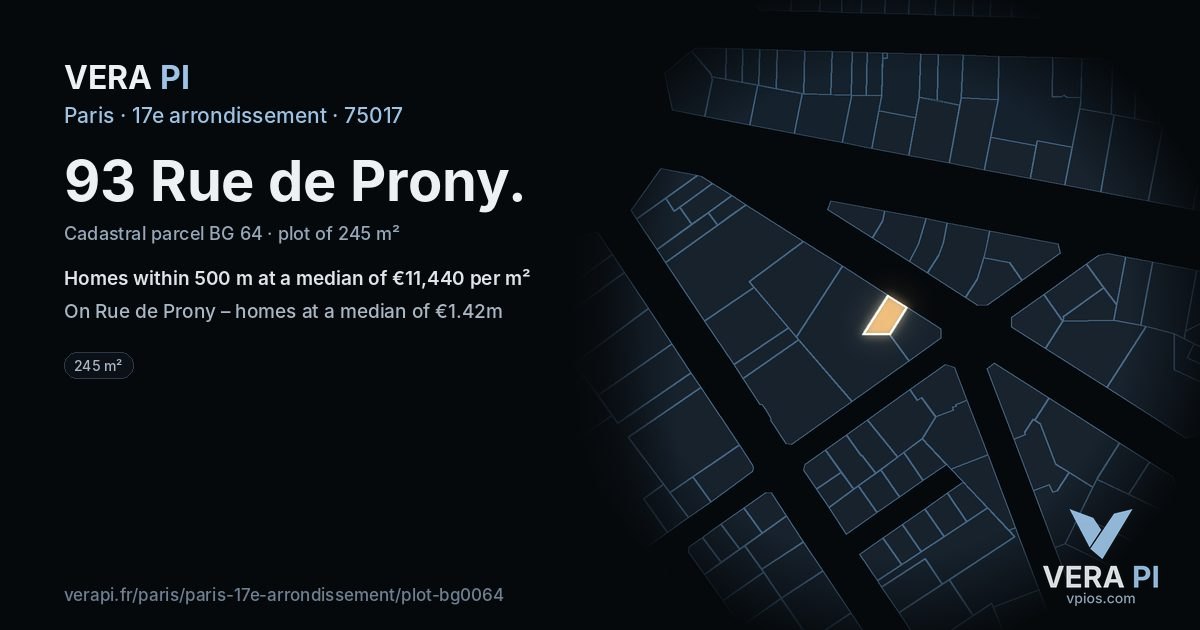 93 Rue de Prony, 17e arrondissement at night – the plot lit, the parcels around coloured by the prices near them