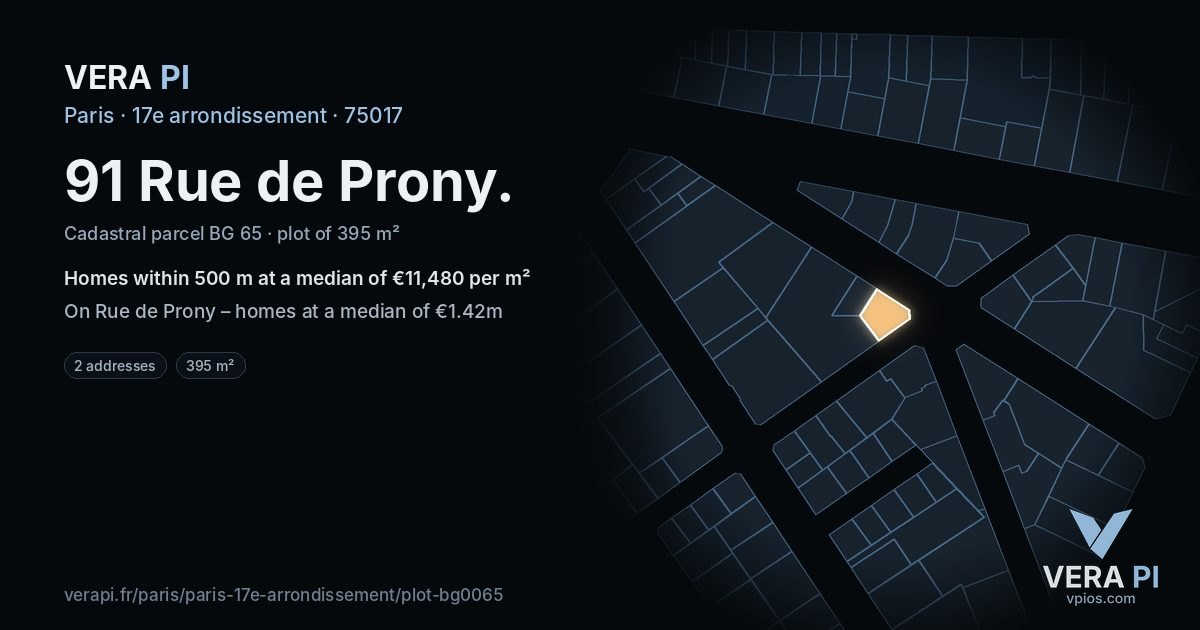 91 Rue de Prony, 17e arrondissement at night – the plot lit, the parcels around coloured by the prices near them