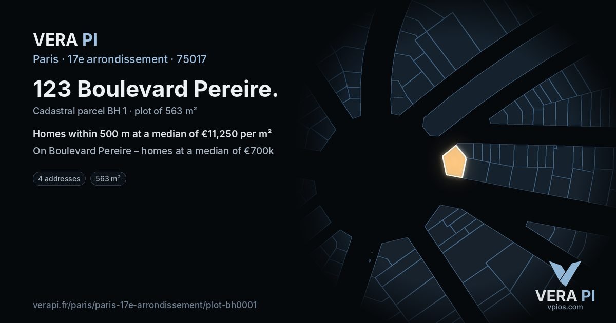 123 Boulevard Pereire, 17e arrondissement at night – the plot lit, the parcels around coloured by the prices near them