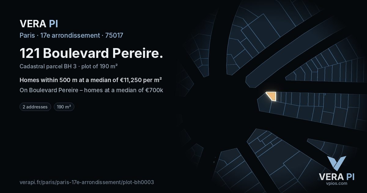 121 Boulevard Pereire, 17e arrondissement at night – the plot lit, the parcels around coloured by the prices near them