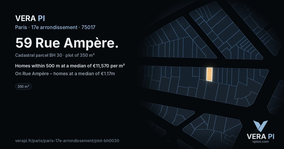 59 Rue Ampère, 17e arrondissement at night – the plot lit, the parcels around coloured by the prices near them
