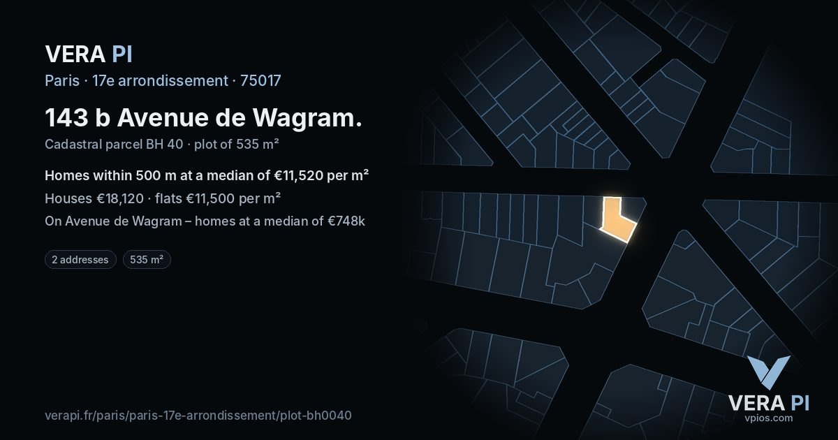 143 b Avenue de Wagram, 17e arrondissement at night – the plot lit, the parcels around coloured by the prices near them