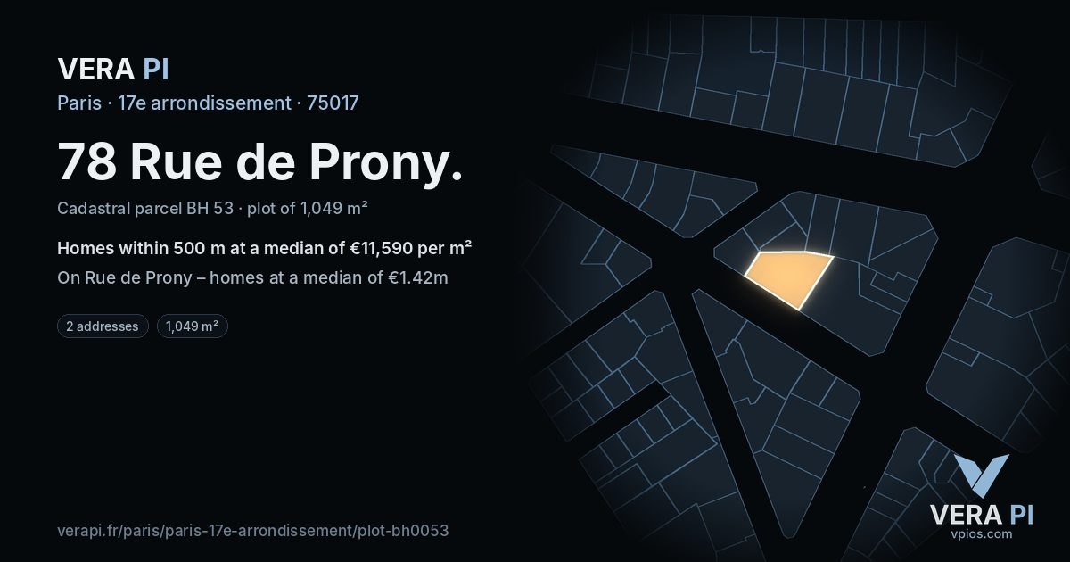 78 Rue de Prony, 17e arrondissement at night – the plot lit, the parcels around coloured by the prices near them