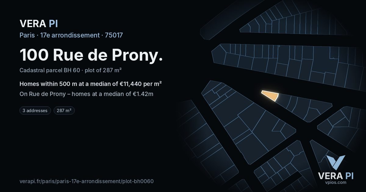 100 Rue de Prony, 17e arrondissement at night – the plot lit, the parcels around coloured by the prices near them