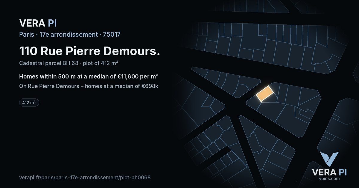 110 Rue Pierre Demours, 17e arrondissement at night – the plot lit, the parcels around coloured by the prices near them