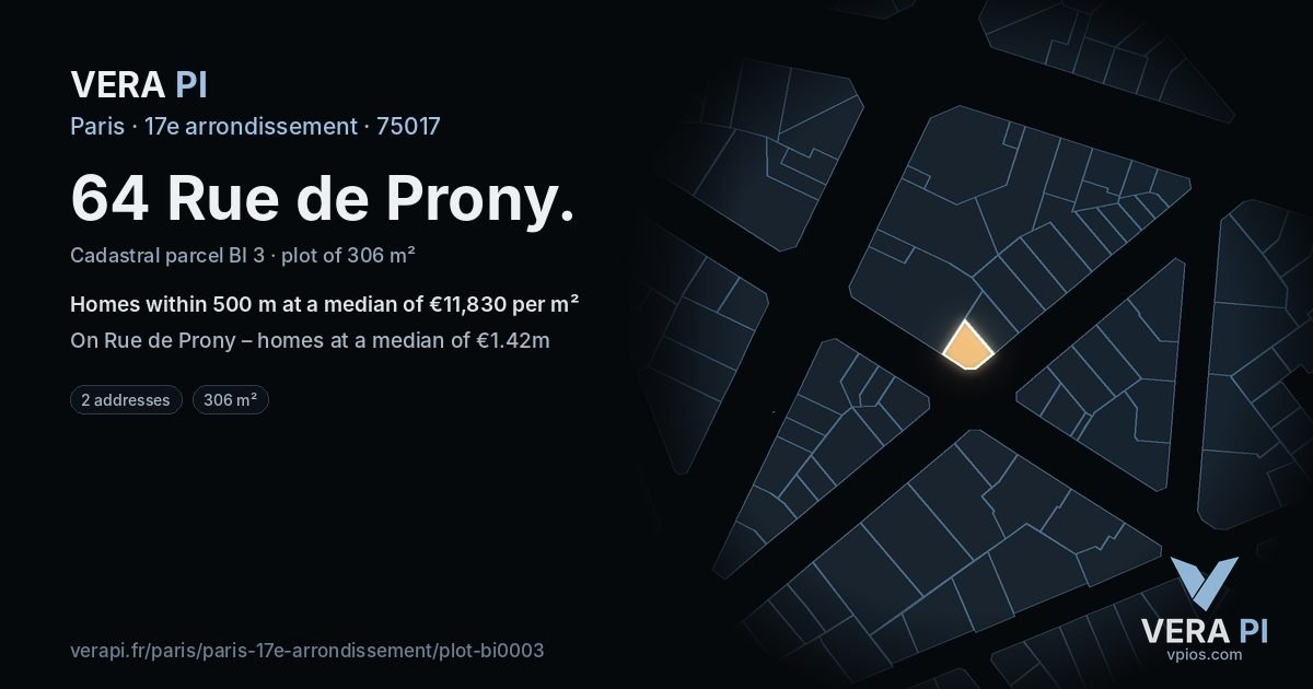 64 Rue de Prony, 17e arrondissement at night – the plot lit, the parcels around coloured by the prices near them