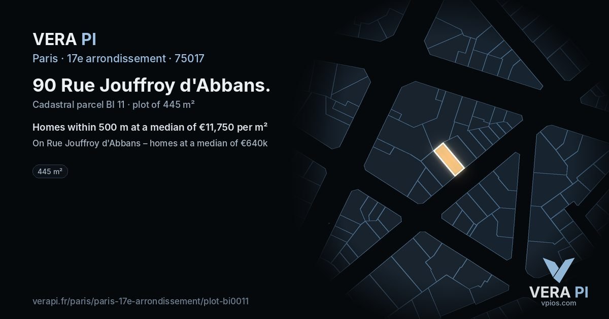 90 Rue Jouffroy d'Abbans, 17e arrondissement at night – the plot lit, the parcels around coloured by the prices near them