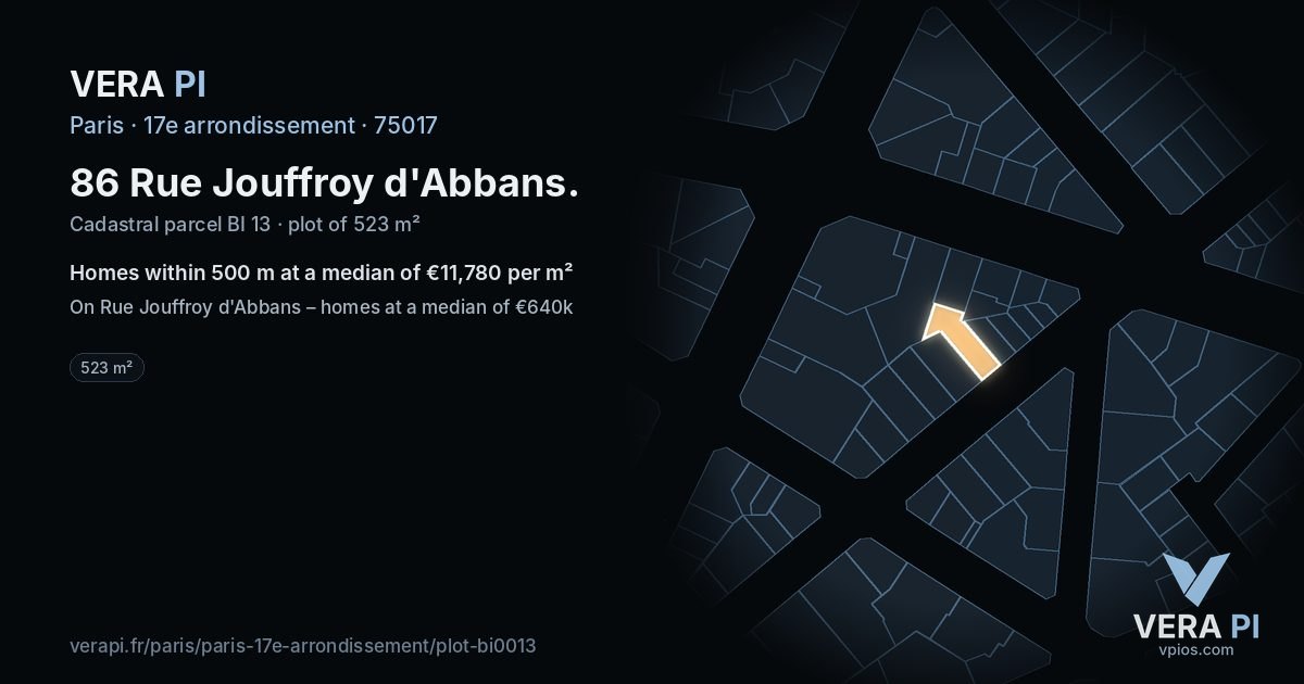 86 Rue Jouffroy d'Abbans, 17e arrondissement at night – the plot lit, the parcels around coloured by the prices near them