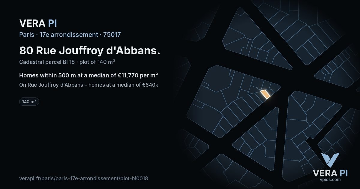 80 Rue Jouffroy d'Abbans, 17e arrondissement at night – the plot lit, the parcels around coloured by the prices near them