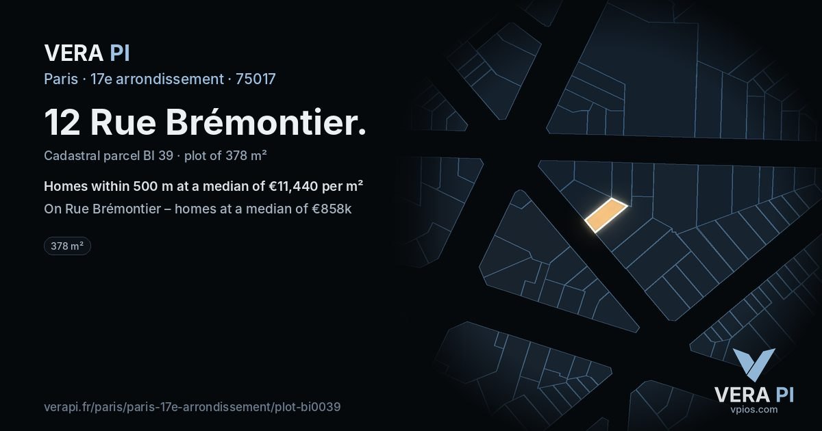 12 Rue Brémontier, 17e arrondissement at night – the plot lit, the parcels around coloured by the prices near them