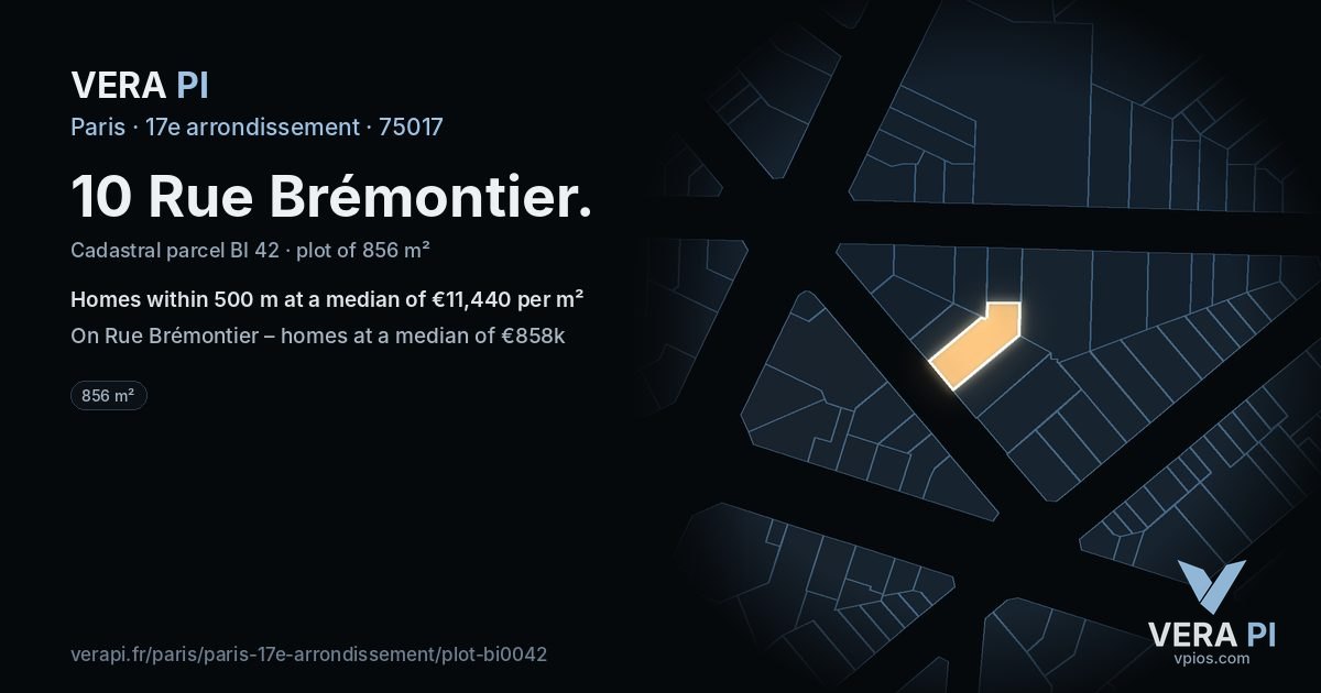 10 Rue Brémontier, 17e arrondissement at night – the plot lit, the parcels around coloured by the prices near them