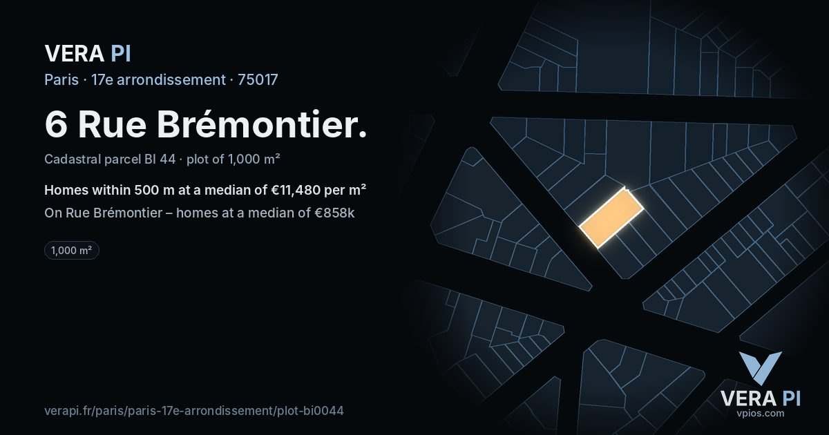 6 Rue Brémontier, 17e arrondissement at night – the plot lit, the parcels around coloured by the prices near them