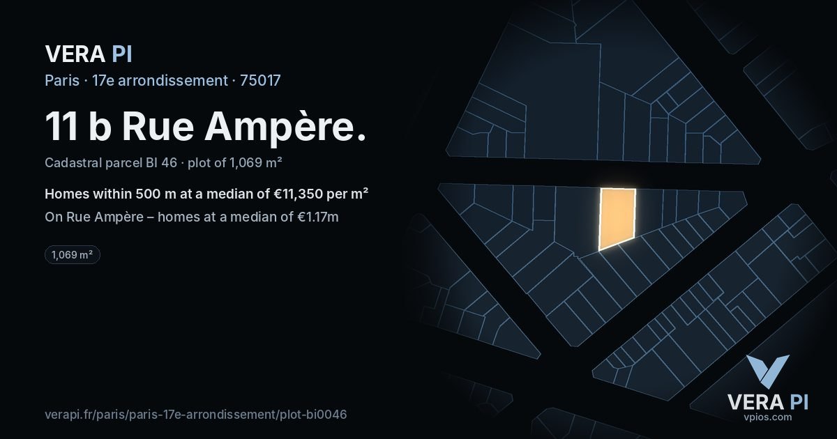 11 b Rue Ampère, 17e arrondissement at night – the plot lit, the parcels around coloured by the prices near them