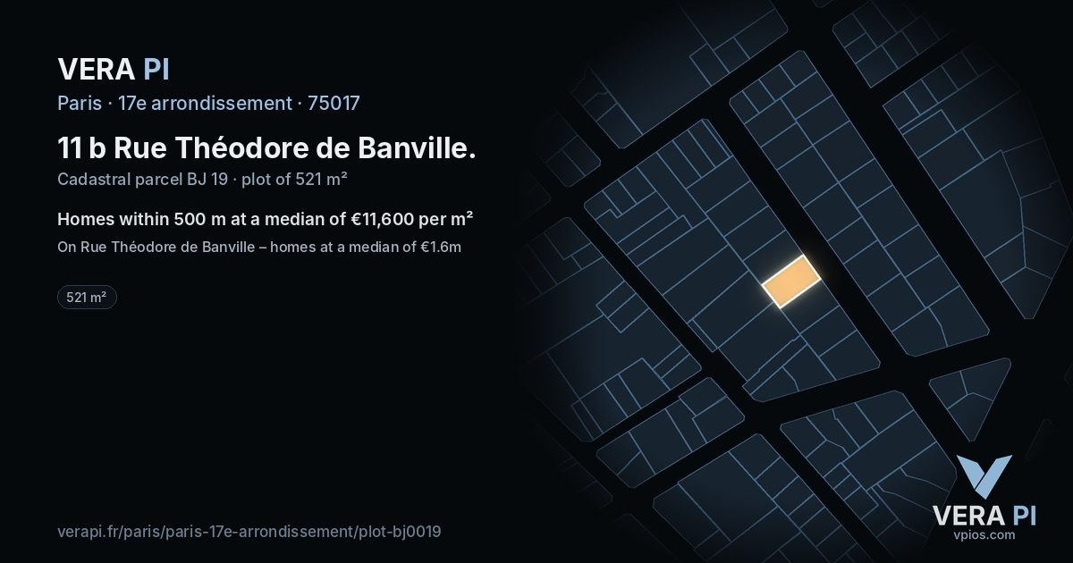 11 b Rue Théodore de Banville, 17e arrondissement at night – the plot lit, the parcels around coloured by the prices near them