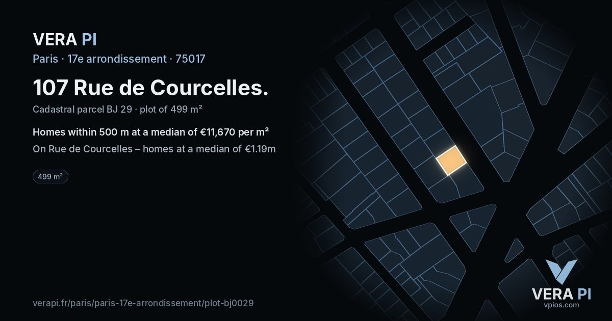 107 Rue de Courcelles, 17e arrondissement at night – the plot lit, the parcels around coloured by the prices near them