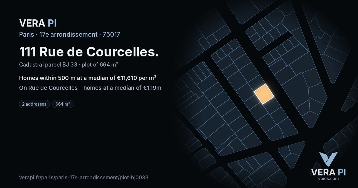 111 Rue de Courcelles, 17e arrondissement at night – the plot lit, the parcels around coloured by the prices near them