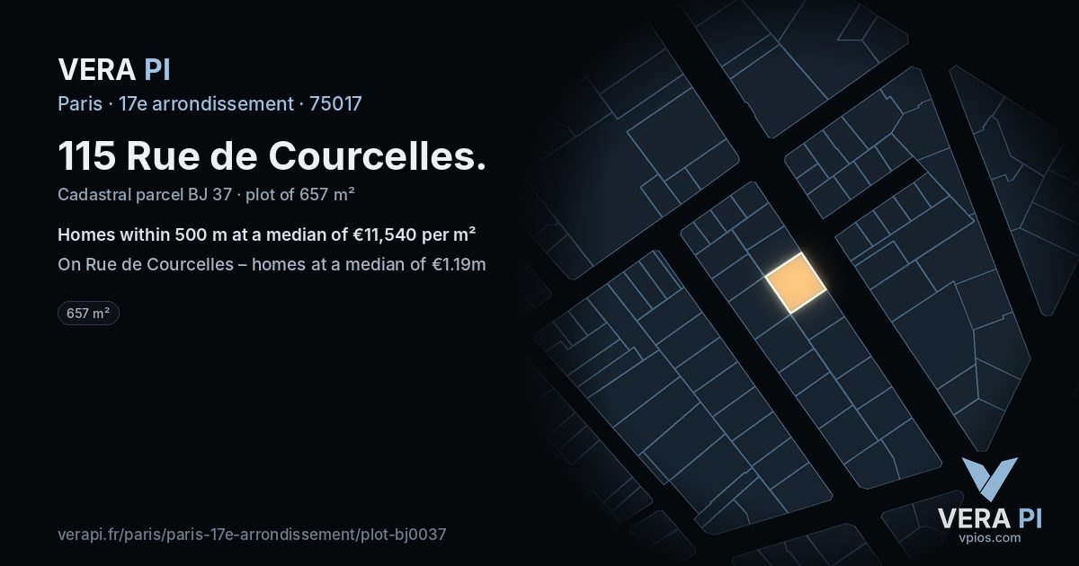 115 Rue de Courcelles, 17e arrondissement at night – the plot lit, the parcels around coloured by the prices near them