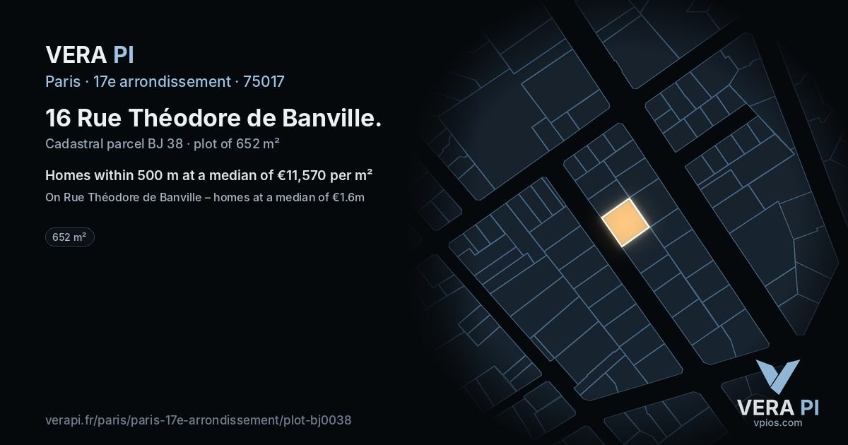 16 Rue Théodore de Banville, 17e arrondissement at night – the plot lit, the parcels around coloured by the prices near them