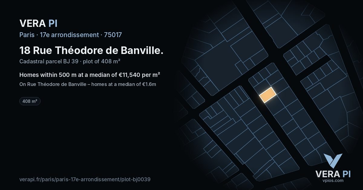 18 Rue Théodore de Banville, 17e arrondissement at night – the plot lit, the parcels around coloured by the prices near them
