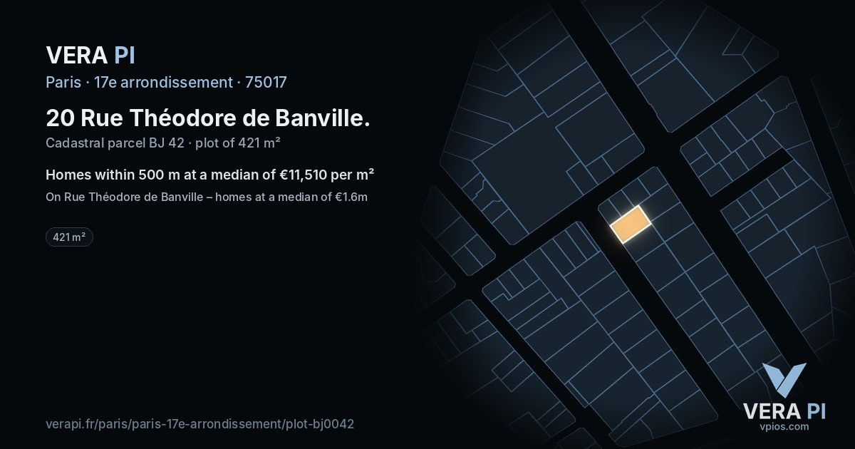 20 Rue Théodore de Banville, 17e arrondissement at night – the plot lit, the parcels around coloured by the prices near them