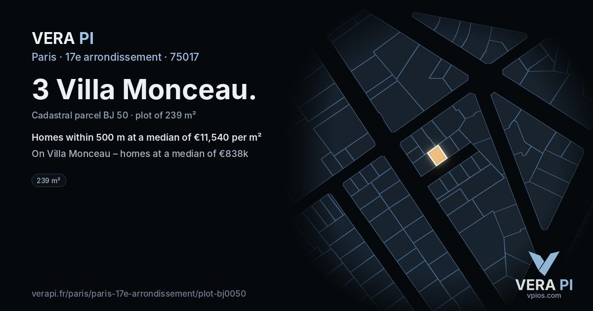 3 Villa Monceau, 17e arrondissement at night – the plot lit, the parcels around coloured by the prices near them