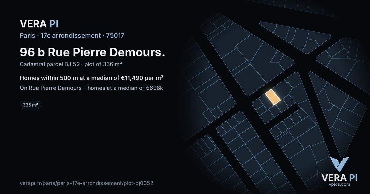 96 b Rue Pierre Demours, 17e arrondissement at night – the plot lit, the parcels around coloured by the prices near them
