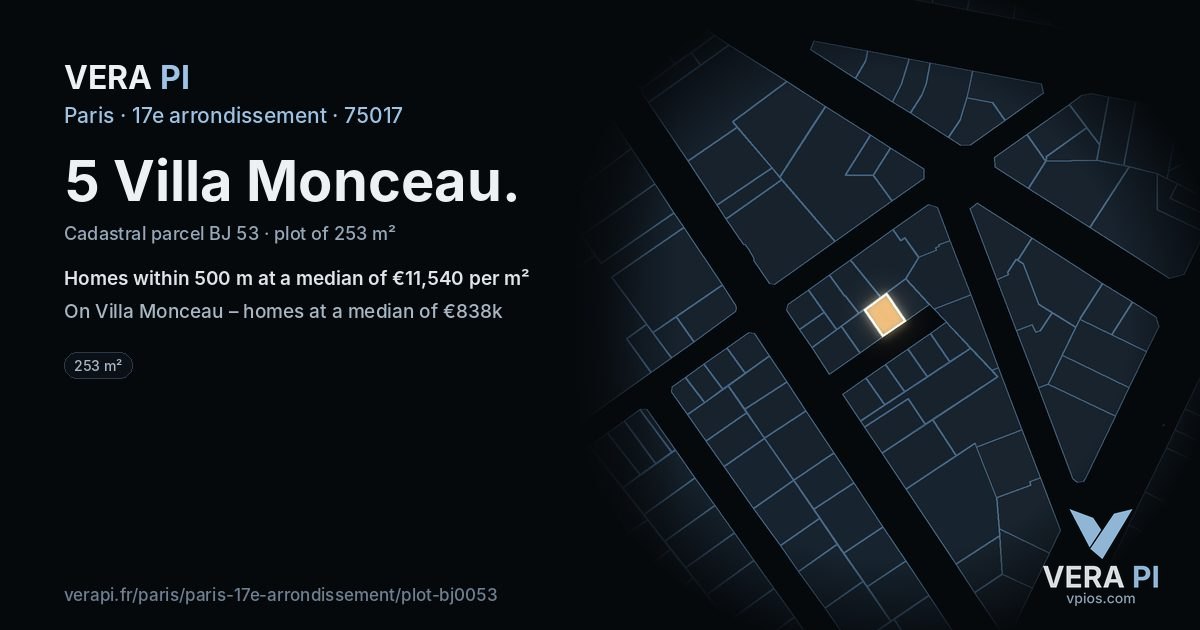 5 Villa Monceau, 17e arrondissement at night – the plot lit, the parcels around coloured by the prices near them