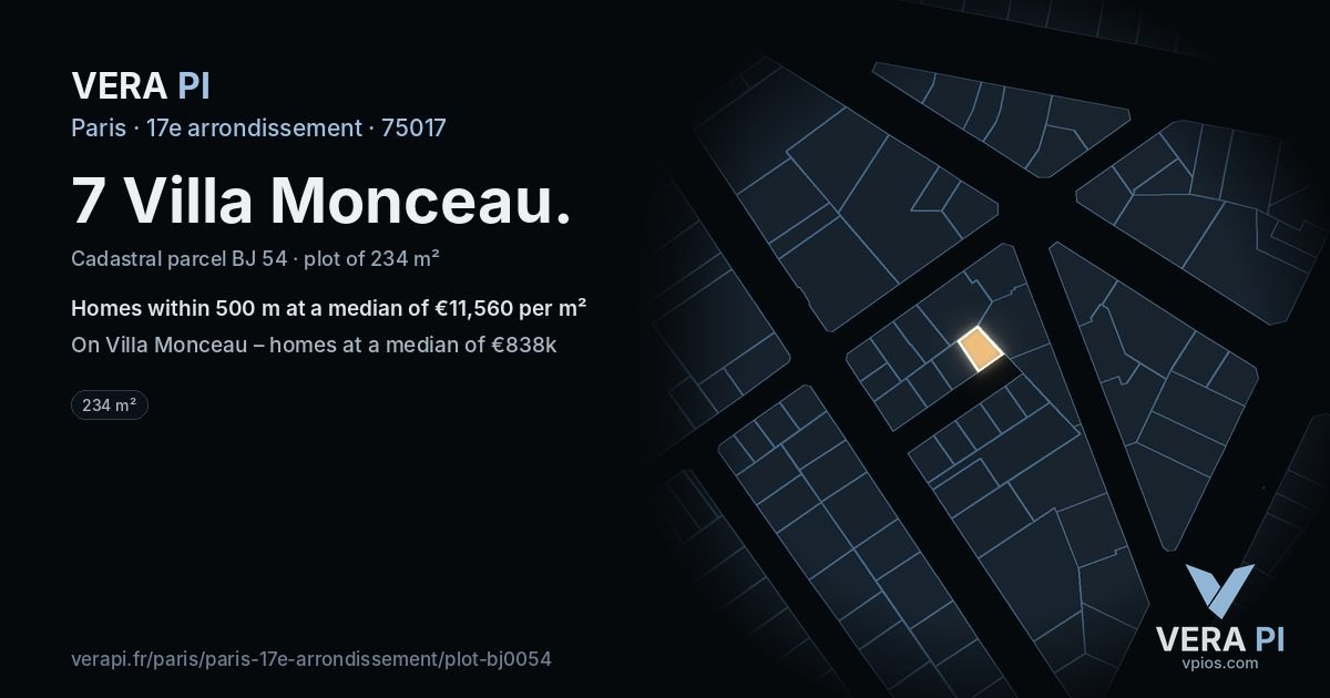 7 Villa Monceau, 17e arrondissement at night – the plot lit, the parcels around coloured by the prices near them