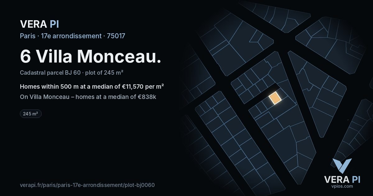6 Villa Monceau, 17e arrondissement at night – the plot lit, the parcels around coloured by the prices near them