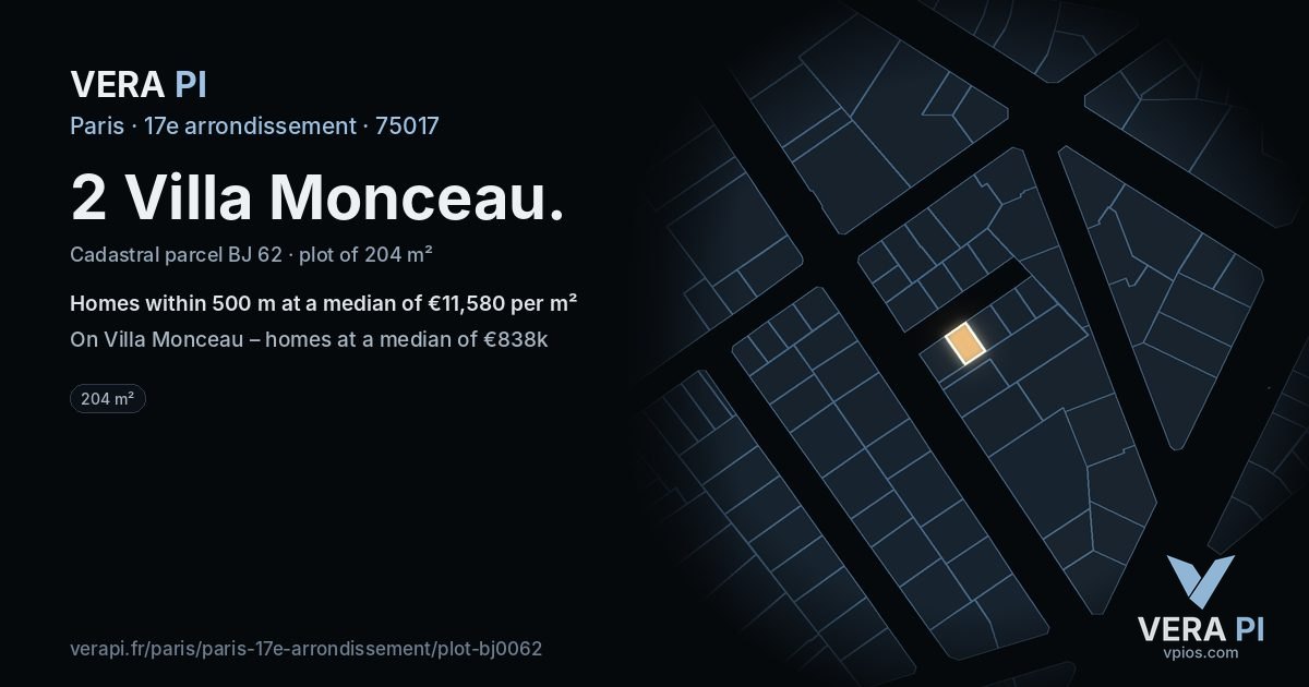 2 Villa Monceau, 17e arrondissement at night – the plot lit, the parcels around coloured by the prices near them