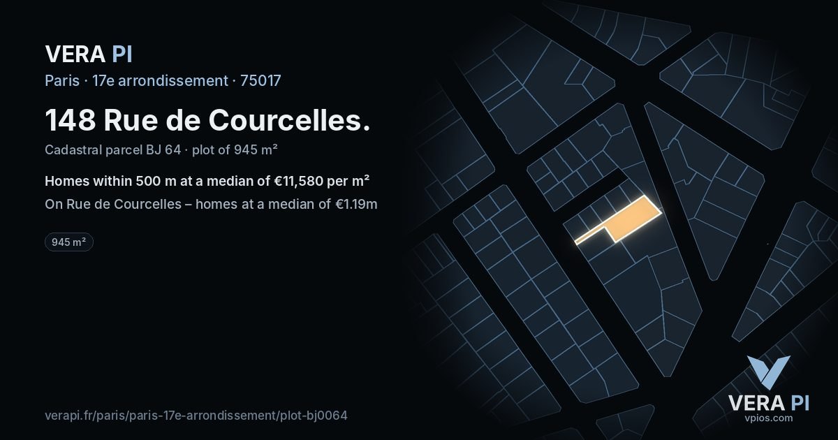 148 Rue de Courcelles, 17e arrondissement at night – the plot lit, the parcels around coloured by the prices near them