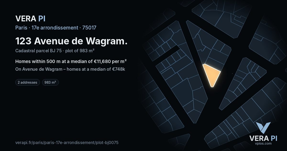 123 Avenue de Wagram, 17e arrondissement at night – the plot lit, the parcels around coloured by the prices near them