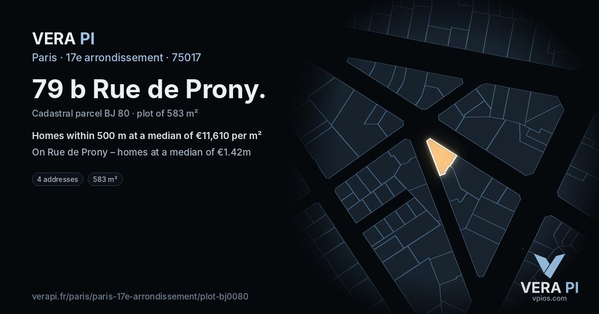 79 b Rue de Prony, 17e arrondissement at night – the plot lit, the parcels around coloured by the prices near them