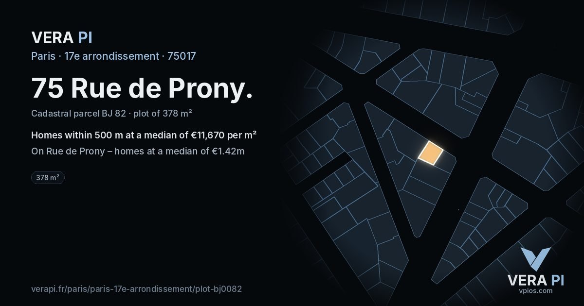 75 Rue de Prony, 17e arrondissement at night – the plot lit, the parcels around coloured by the prices near them