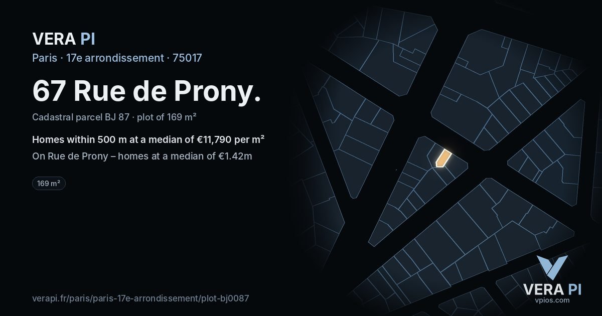 67 Rue de Prony, 17e arrondissement at night – the plot lit, the parcels around coloured by the prices near them