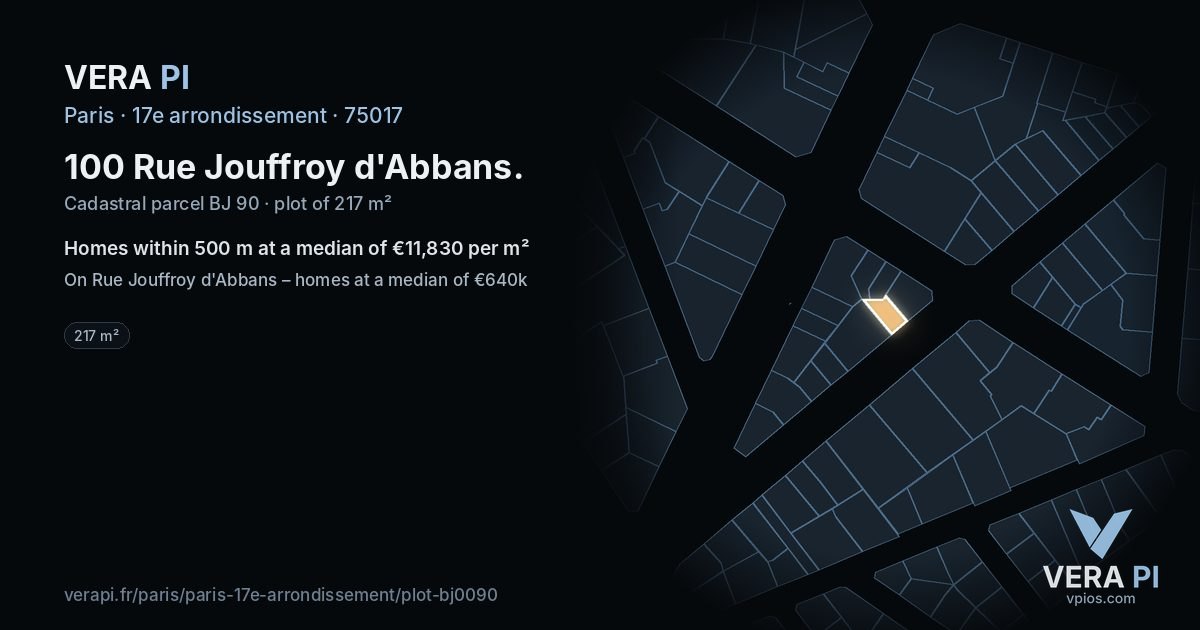 100 Rue Jouffroy d'Abbans, 17e arrondissement at night – the plot lit, the parcels around coloured by the prices near them