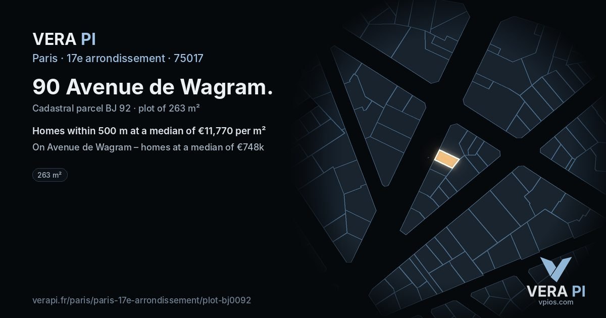 90 Avenue de Wagram, 17e arrondissement at night – the plot lit, the parcels around coloured by the prices near them